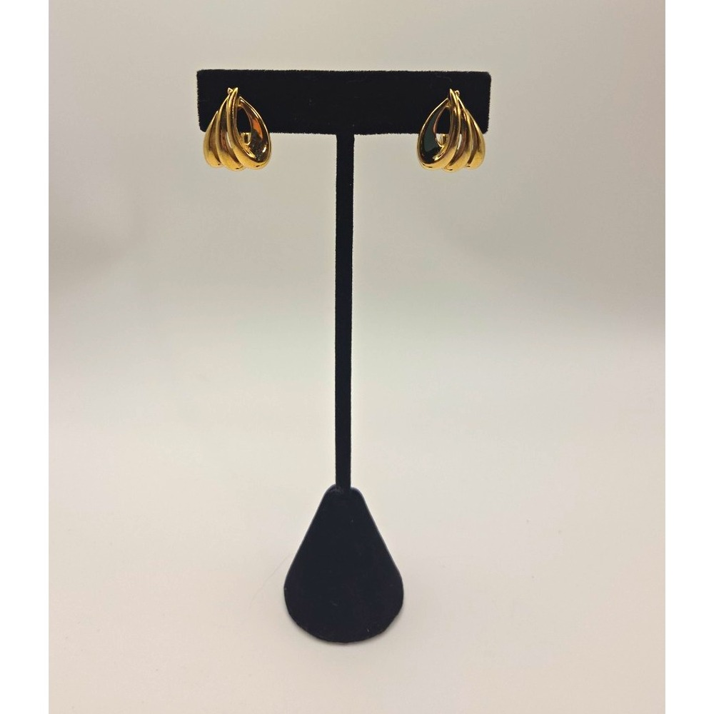 Monet Signed Gold Tone Teardrop Clip-On Earrings